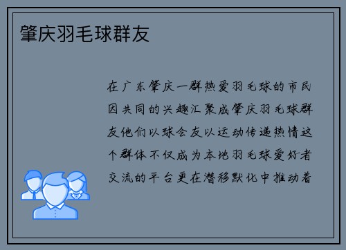 肇庆羽毛球群友